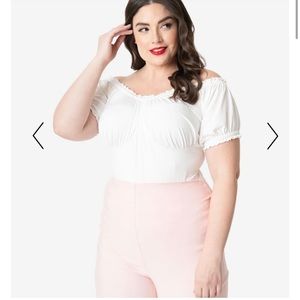 Unique Vintage Pinup White Bernadette top 1X/16.